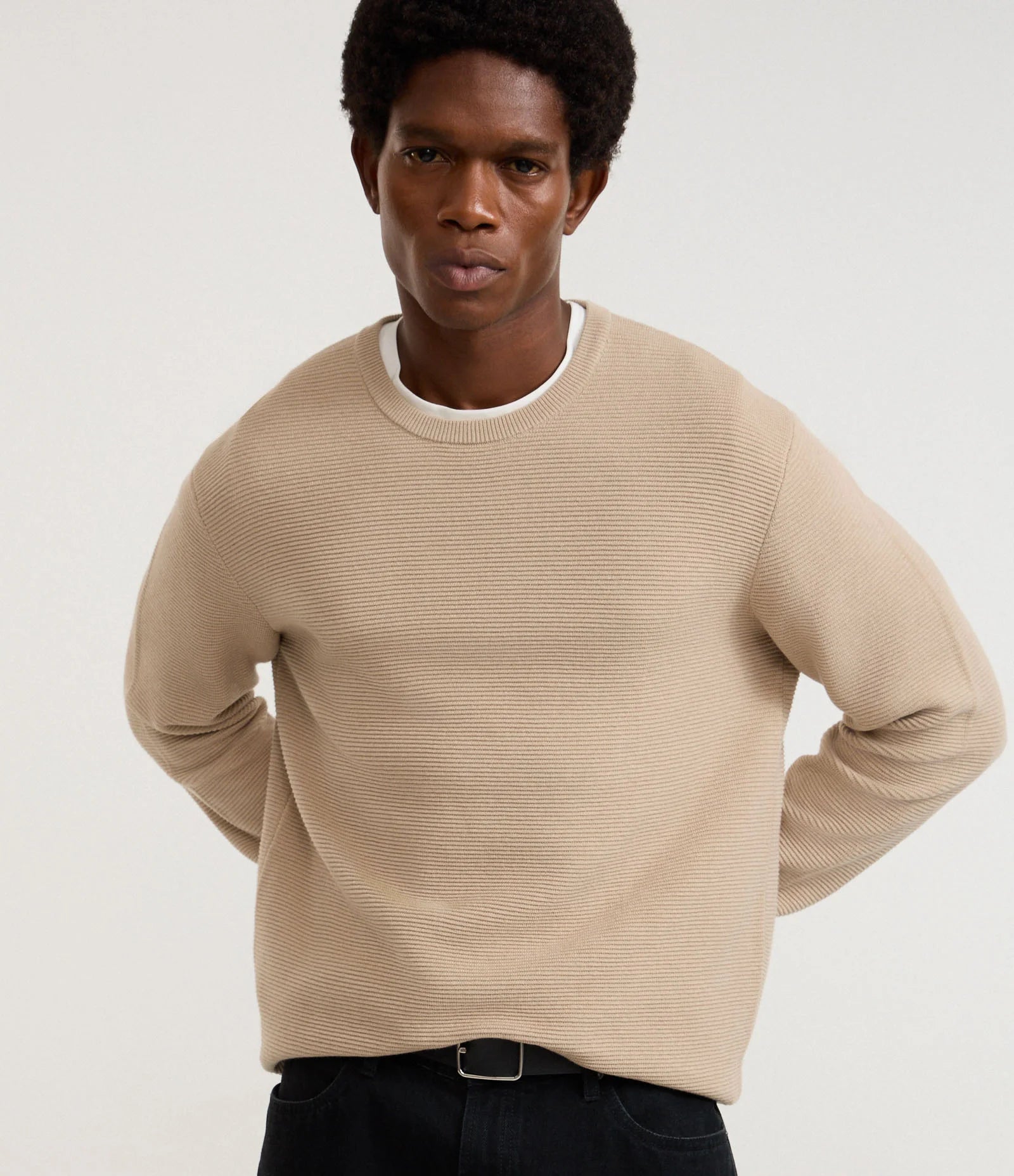 Textured Comfort Knit Jumper – Beige