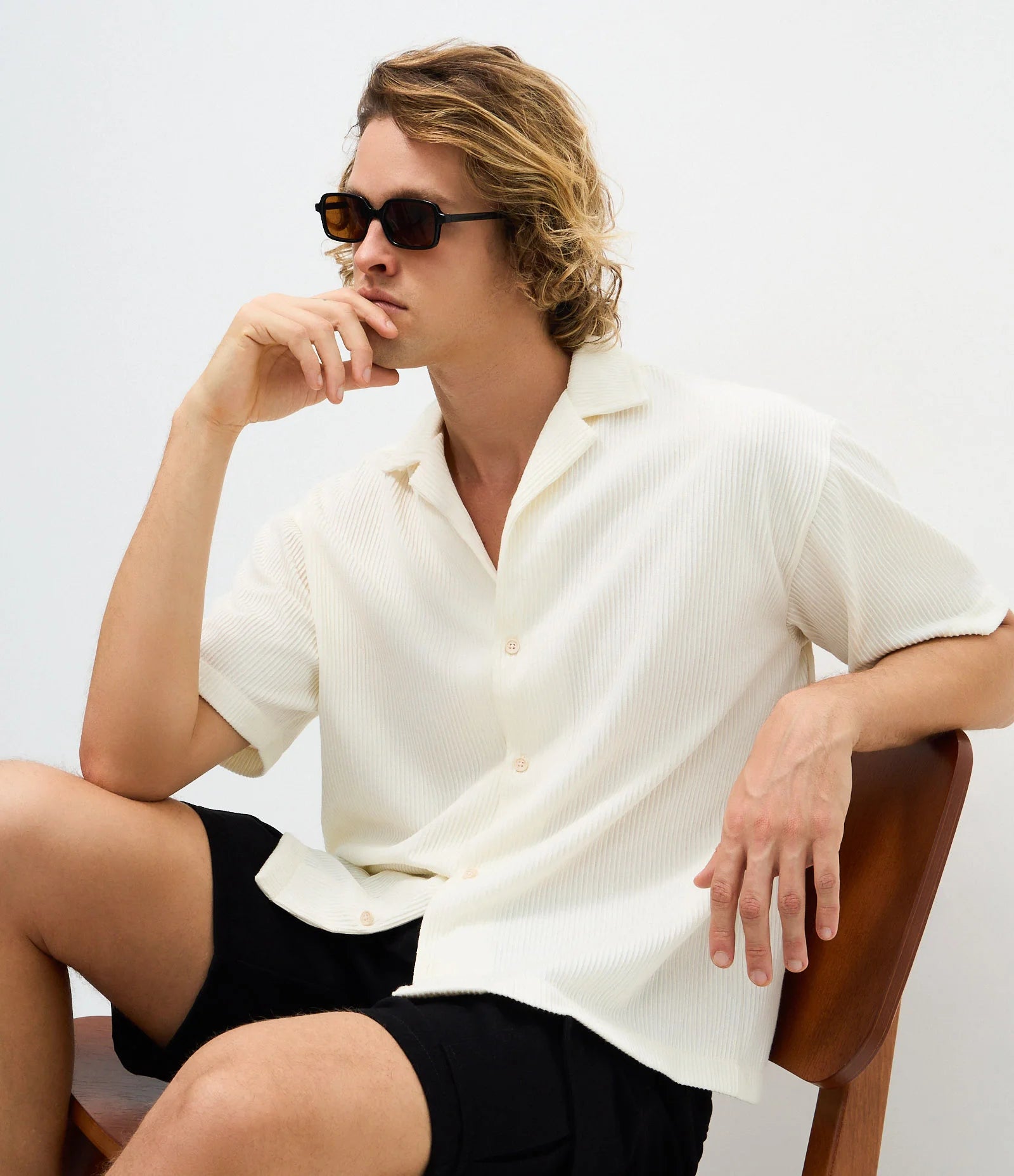 Textured Bowling Collar Shirt – Off White
