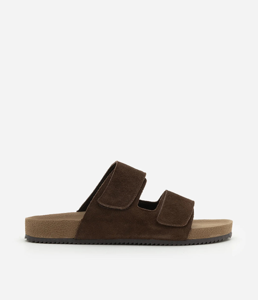 Premium Suede Double-Strap Slide Sandals – Brown