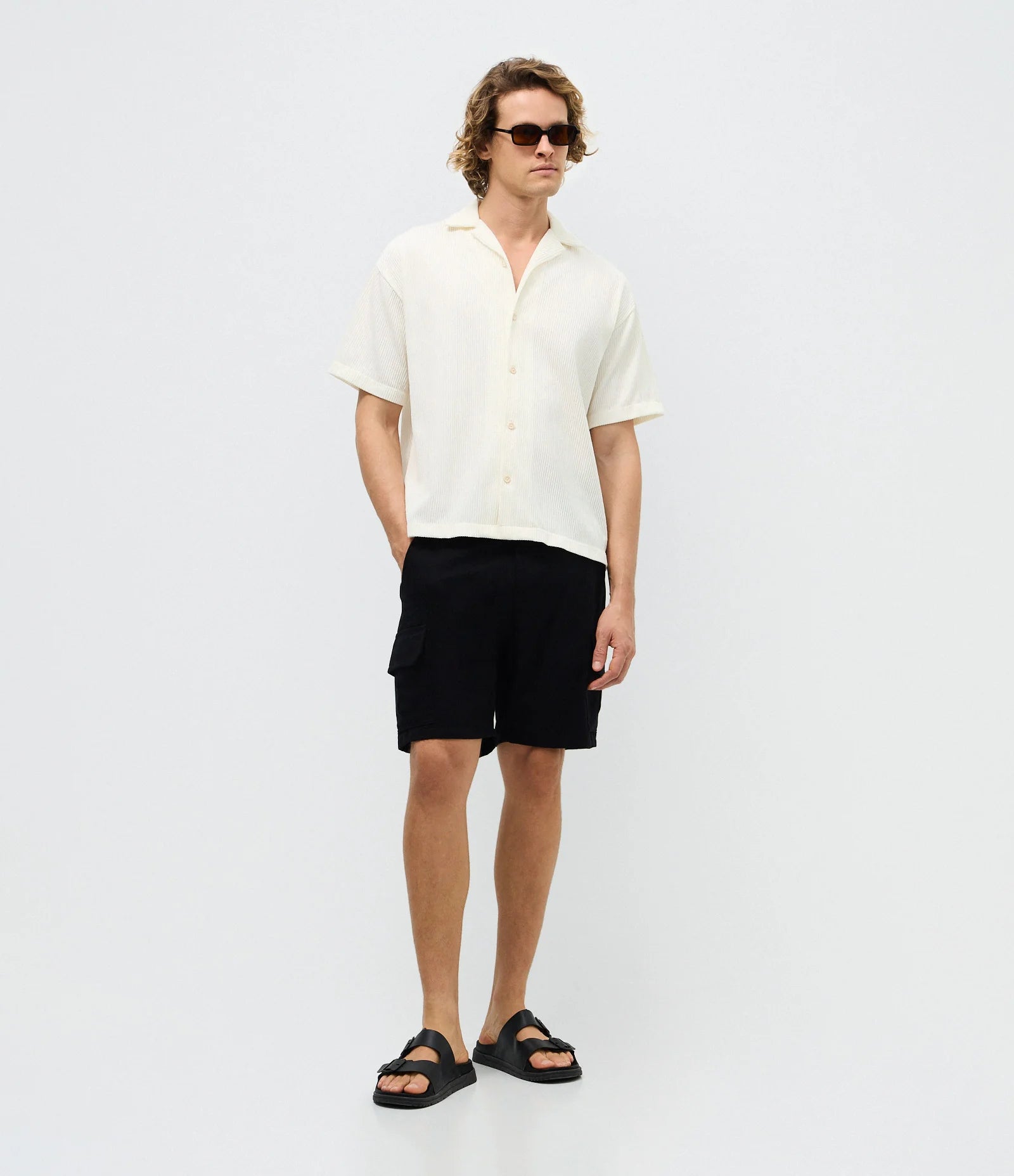 Textured Bowling Collar Shirt – Off White