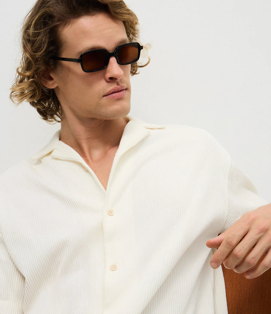 Textured Bowling Collar Shirt – Off White
