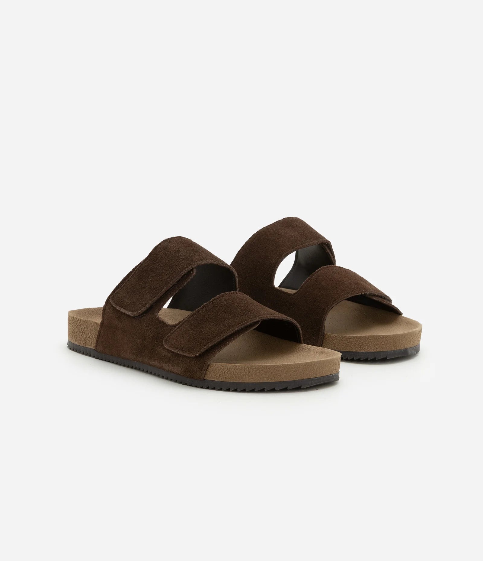 Premium Suede Double-Strap Slide Sandals – Brown